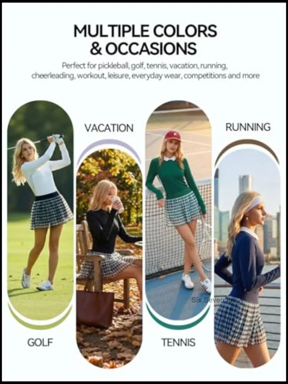 2 Piece Athletic Skirt Set with Collared Top & Pleated Skort 4 Pockets